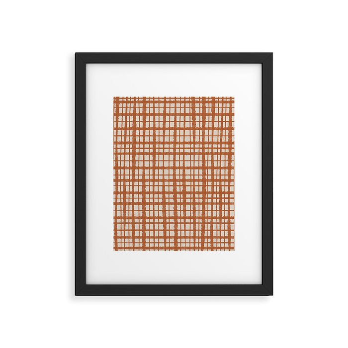 Retro Watercolor Plaid Painted Stripe Pattern in Clay and Putty Framed Art Print Gallery Image 1