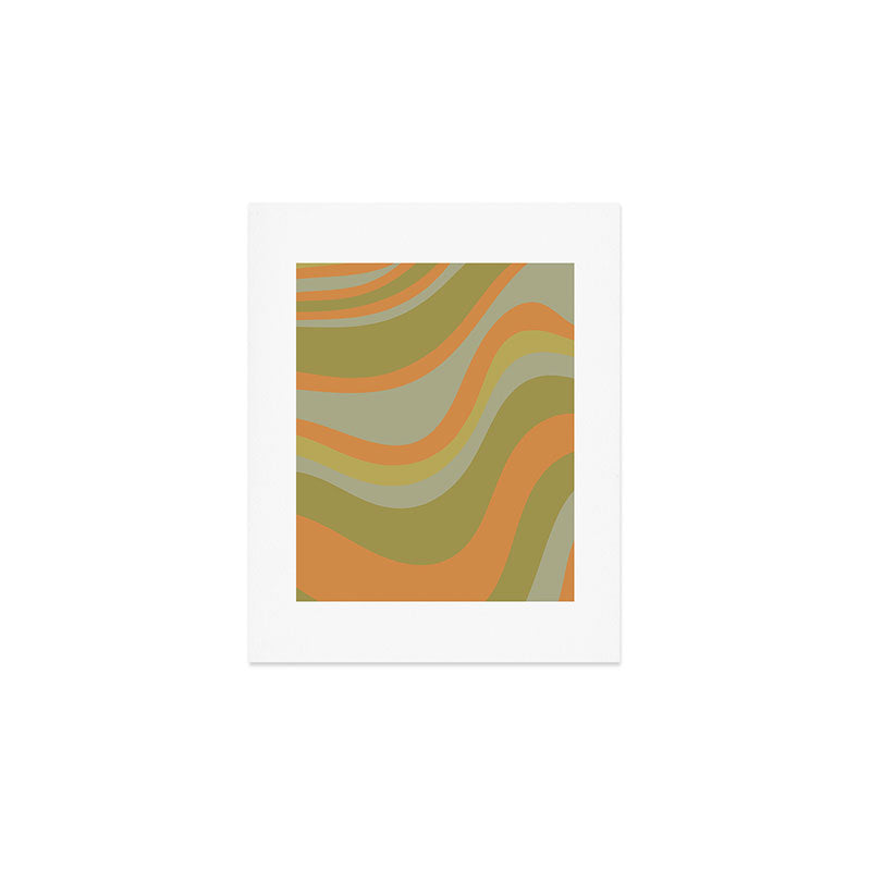 Retro Waves Abstract Pattern Celadon Green Orange Art Print Gallery Image 1