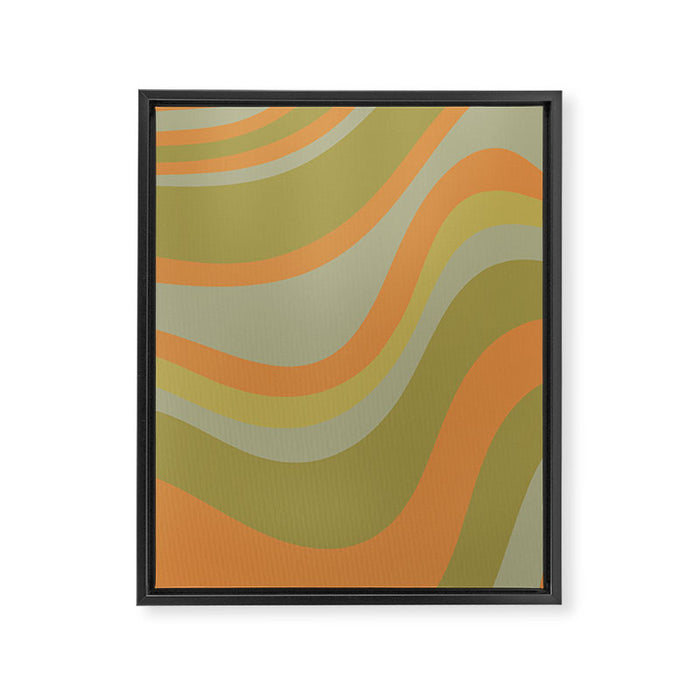 Retro Waves Abstract Pattern Celadon Green Orange Framed Canvas Print Gallery Image 1