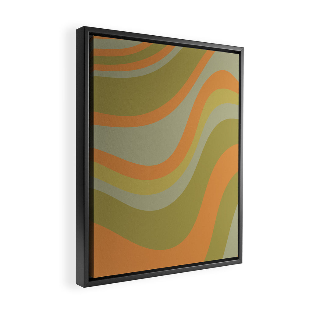 Retro Waves Abstract Pattern Celadon Green Orange Framed Canvas Print Gallery Image 2