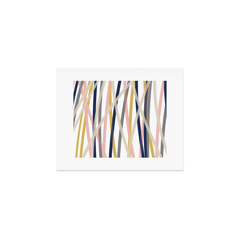 Ribbon Abstract in Mustard Yellow, Blush Pink, Navy Blue, Grey, Almond, and White Minimalist Modern Pattern Art Print Gallery Image 1