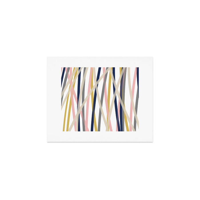 Ribbon Abstract in Mustard Yellow, Blush Pink, Navy Blue, Grey, Almond, and White Minimalist Modern Pattern Art Print Gallery Image 1