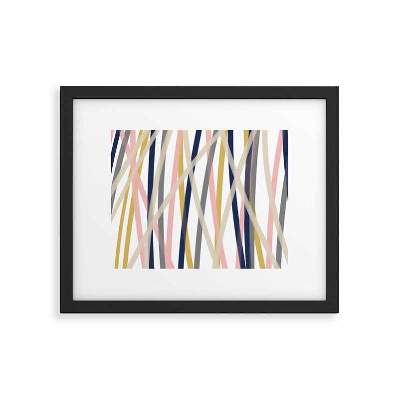 Ribbon Abstract in Mustard Yellow, Blush Pink, Navy Blue, Grey, Almond, and White Minimalist Modern Pattern Framed Art Print Gallery Image 5