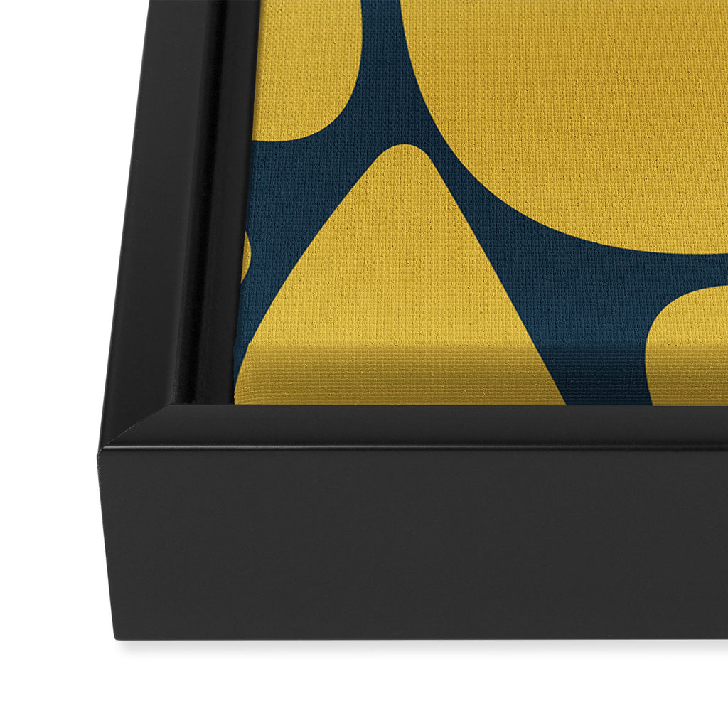 Riverbed Stones Minimalist Abstract Pattern in Light Mustard Yellow and Navy Blue Framed Canvas Print Gallery Image 3