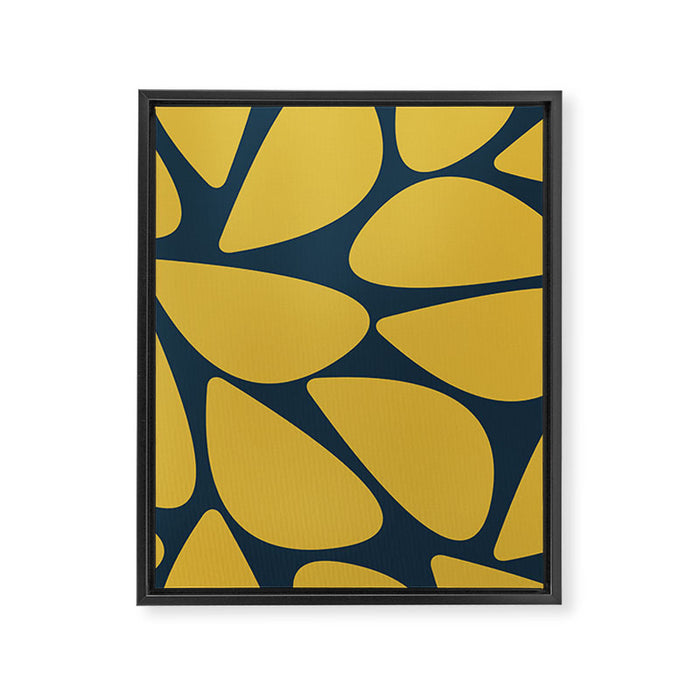 Riverbed Stones Minimalist Abstract Pattern in Light Mustard Yellow and Navy Blue Framed Canvas Print Gallery Image 1