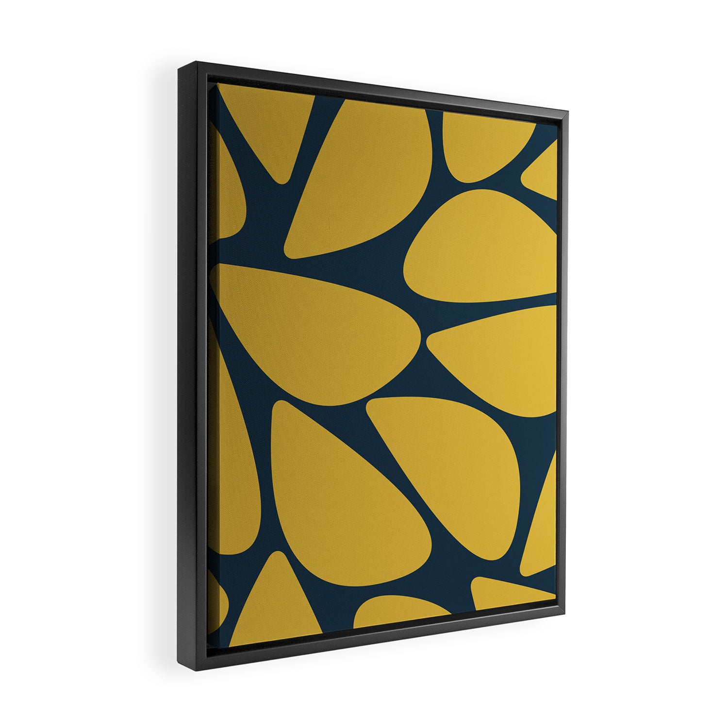 Riverbed Stones Minimalist Abstract Pattern in Light Mustard Yellow and Navy Blue Framed Canvas Print Gallery Image 2