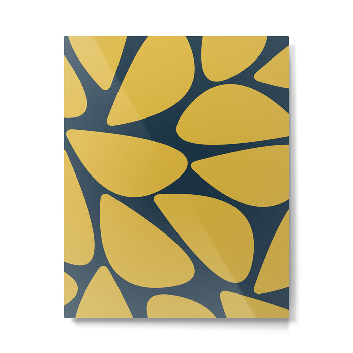 Riverbed Stones Minimalist Abstract Pattern in Light Mustard Yellow and Navy Blue Metal Print Gallery Image 1