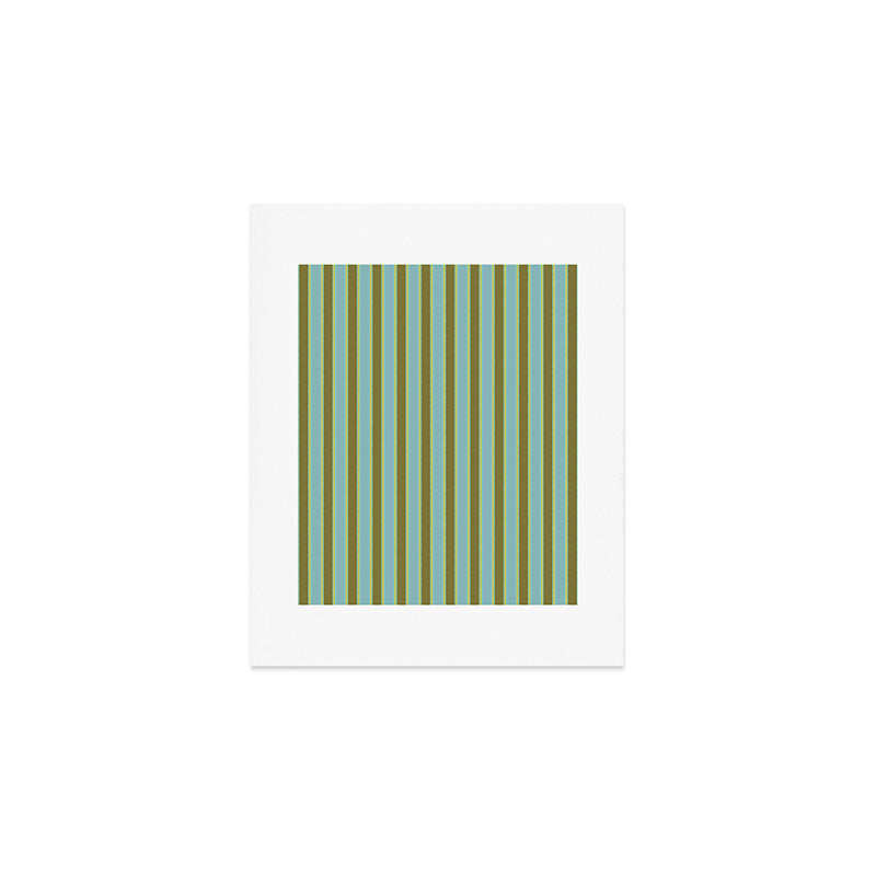 Rough Stripes Vertical Pattern in Olive Green Arctic Blue and Chartreuse Art Print Gallery Image 1
