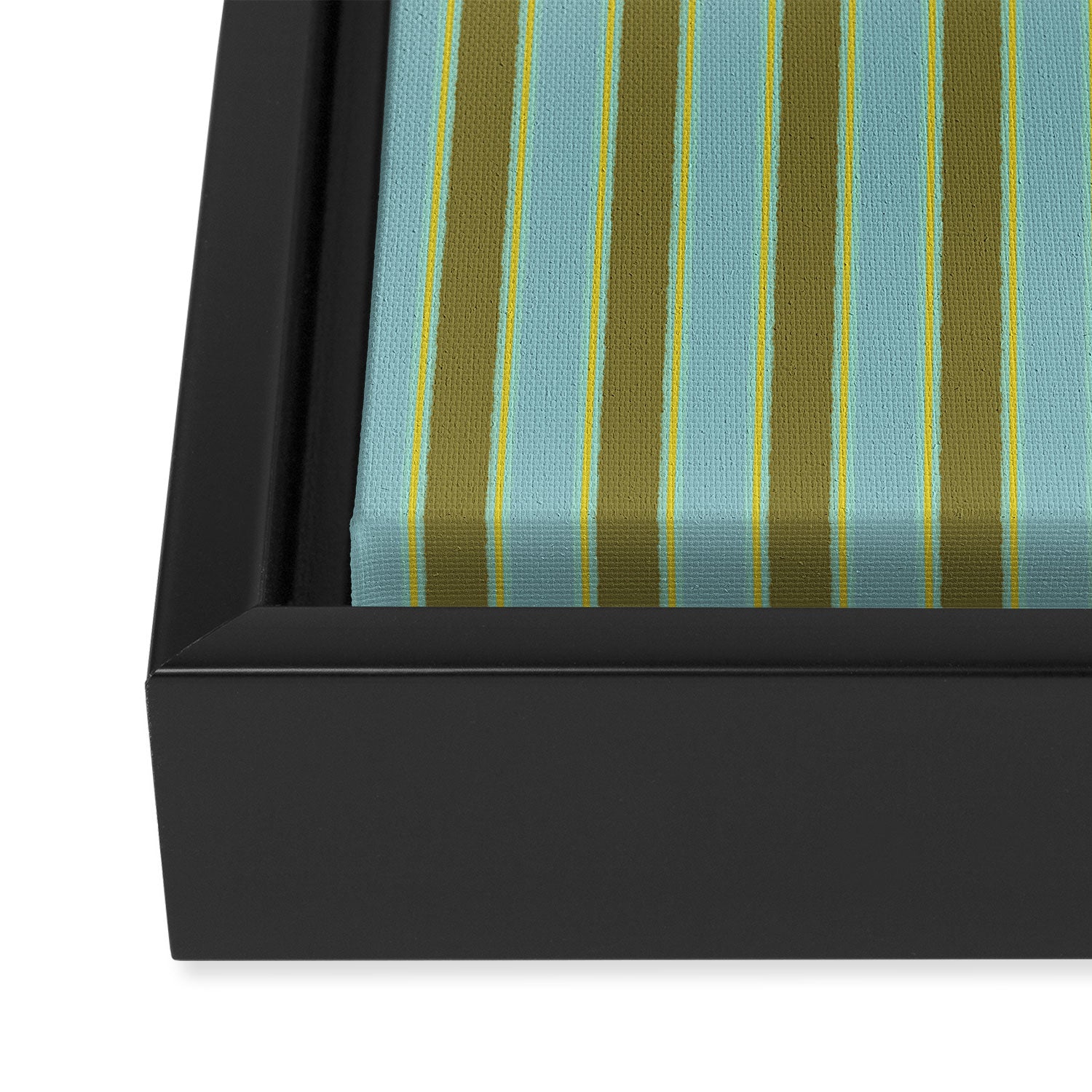 Rough Stripes Vertical Pattern in Olive Green Arctic Blue and Chartreuse Framed Canvas Print Gallery Image 3