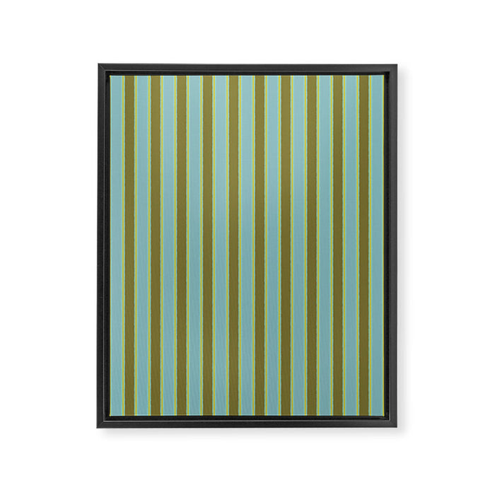Rough Stripes Vertical Pattern in Olive Green Arctic Blue and Chartreuse Framed Canvas Print Gallery Image 1