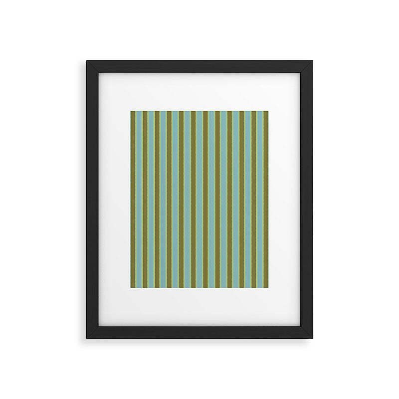 Rough Stripes Vertical Pattern in Olive Green Arctic Blue and Chartreuse Framed Art Print Gallery Image 5