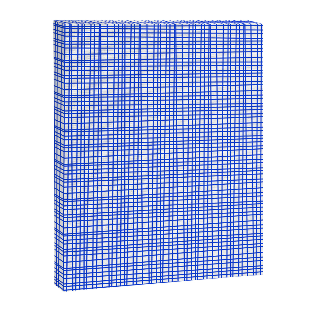 Royal Blue Fine Weave Mid Century Modern Minimalist Woven Line Pattern with White Canvas Print Gallery Image 8