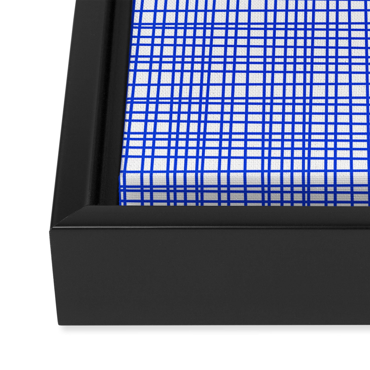 Royal Blue Fine Weave Mid Century Modern Minimalist Woven Line Pattern with White Framed Canvas Print Gallery Image 3