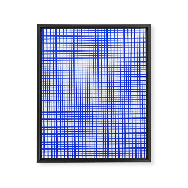 Royal Blue Fine Weave Mid Century Modern Minimalist Woven Line Pattern with White Framed Canvas Print Gallery Image 8