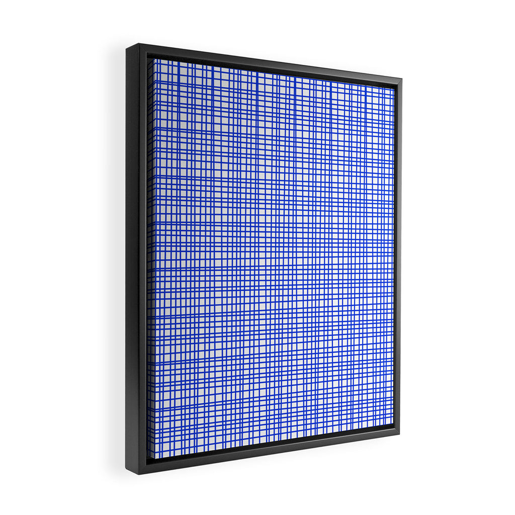 Royal Blue Fine Weave Mid Century Modern Minimalist Woven Line Pattern with White Framed Canvas Print Gallery Image 2