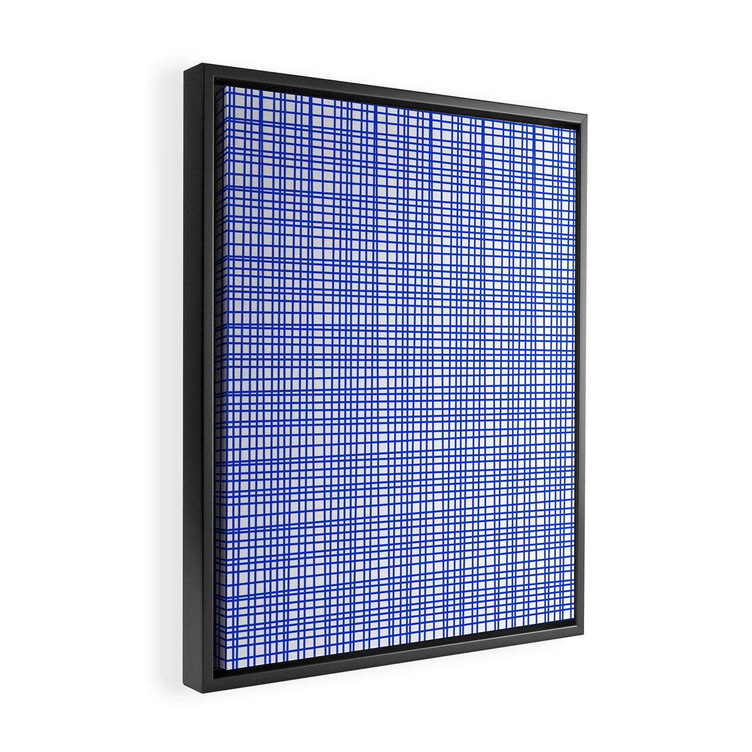 Royal Blue Fine Weave Mid Century Modern Minimalist Woven Line Pattern with White Framed Canvas Print Gallery Image 2