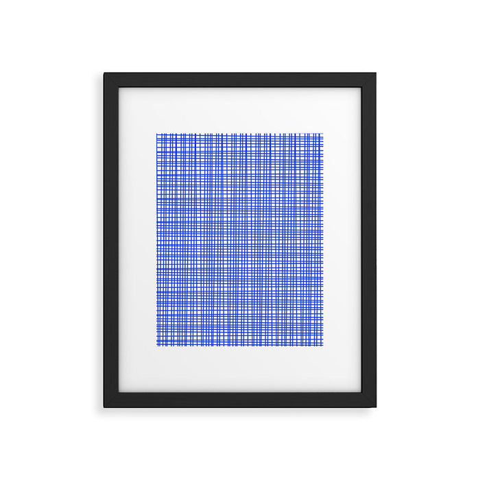 Royal Blue Fine Weave Mid Century Modern Minimalist Woven Line Pattern with White Framed Art Print Gallery Image 1