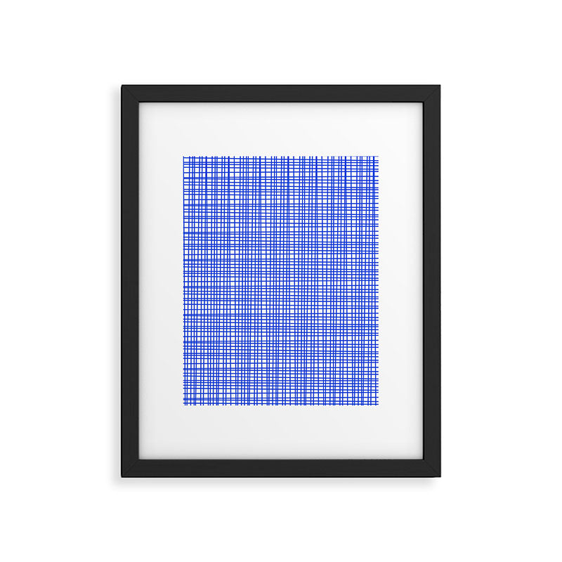 Royal Blue Fine Weave Mid Century Modern Minimalist Woven Line Pattern with White Framed Art Print Gallery Image 6