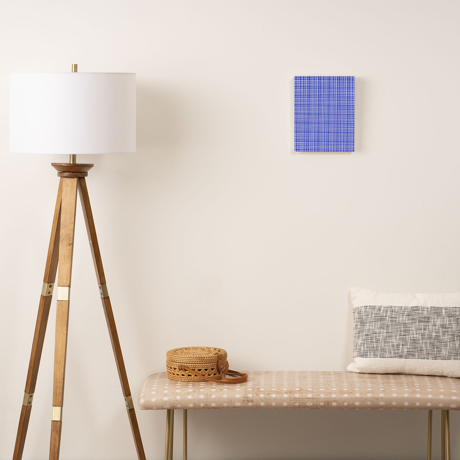 Royal Blue Fine Weave Retro Mid Century Modern Minimalist Woven Line Pattern Canvas Print Gallery Image 2