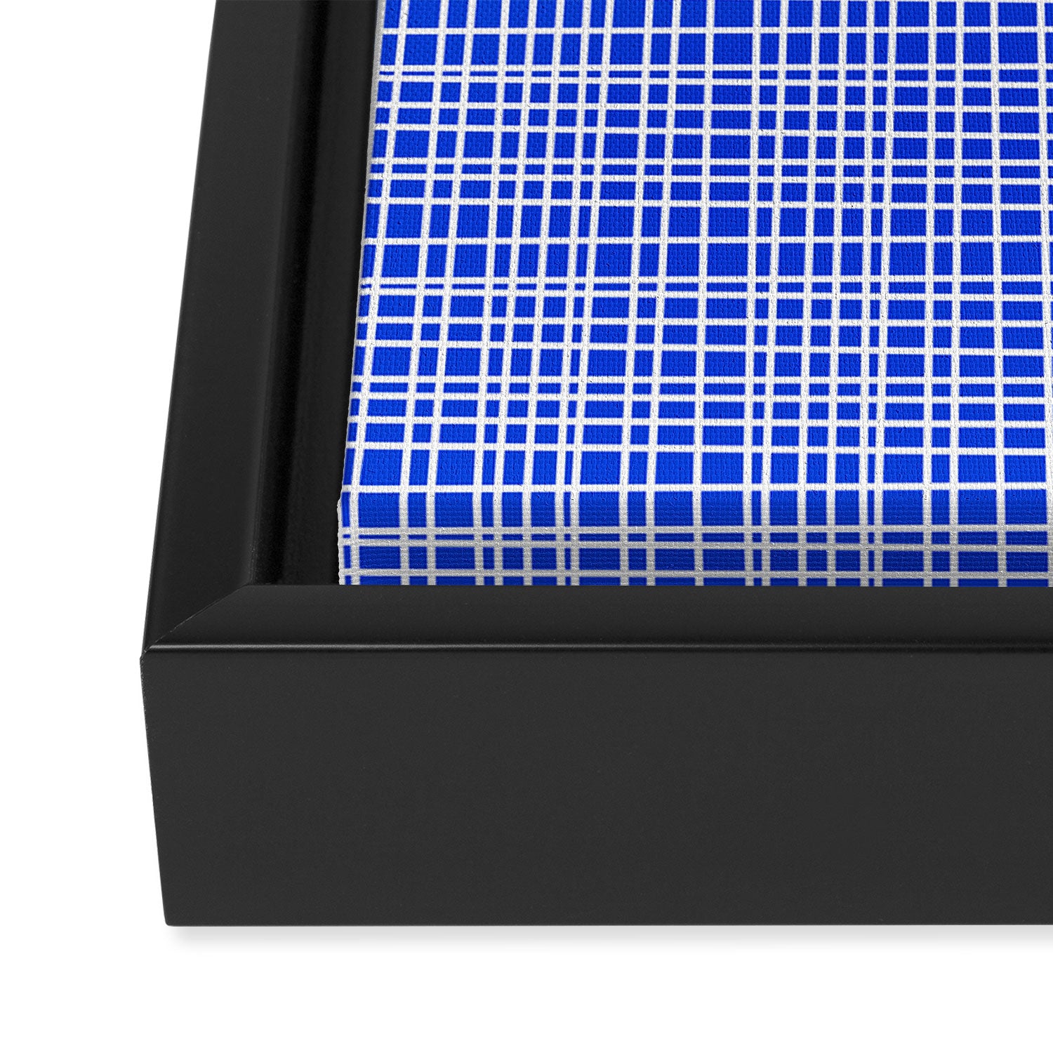 Royal Blue Fine Weave Retro Mid Century Modern Minimalist Woven Line Pattern Framed Canvas Print Gallery Image 3