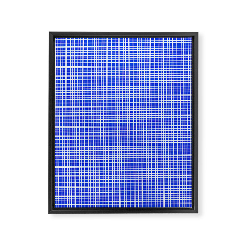 Royal Blue Fine Weave Retro Mid Century Modern Minimalist Woven Line Pattern Framed Canvas Print Gallery Image 8