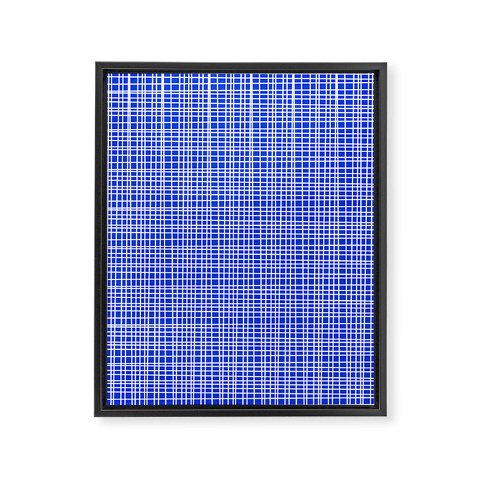 Royal Blue Fine Weave Retro Mid Century Modern Minimalist Woven Line Pattern Framed Canvas Print Gallery Image 1
