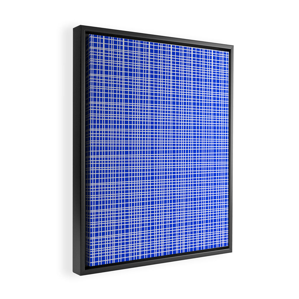 Royal Blue Fine Weave Retro Mid Century Modern Minimalist Woven Line Pattern Framed Canvas Print Gallery Image 2