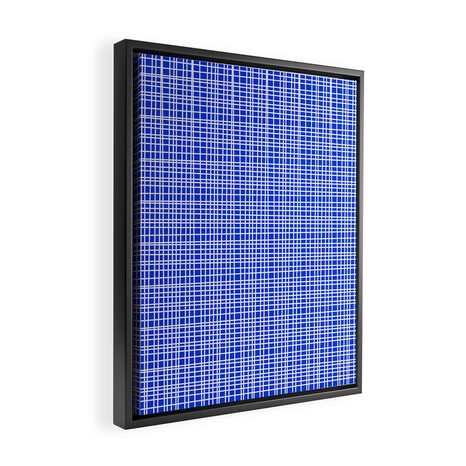 Royal Blue Fine Weave Retro Mid Century Modern Minimalist Woven Line Pattern Framed Canvas Print Gallery Image 2
