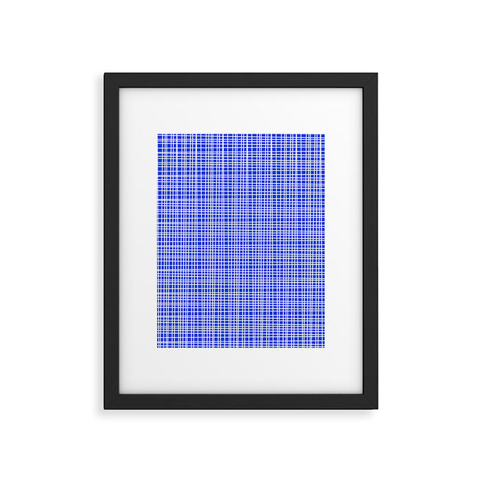 Royal Blue Fine Weave Retro Mid Century Modern Minimalist Woven Line Pattern Framed Art Print Gallery Image 1
