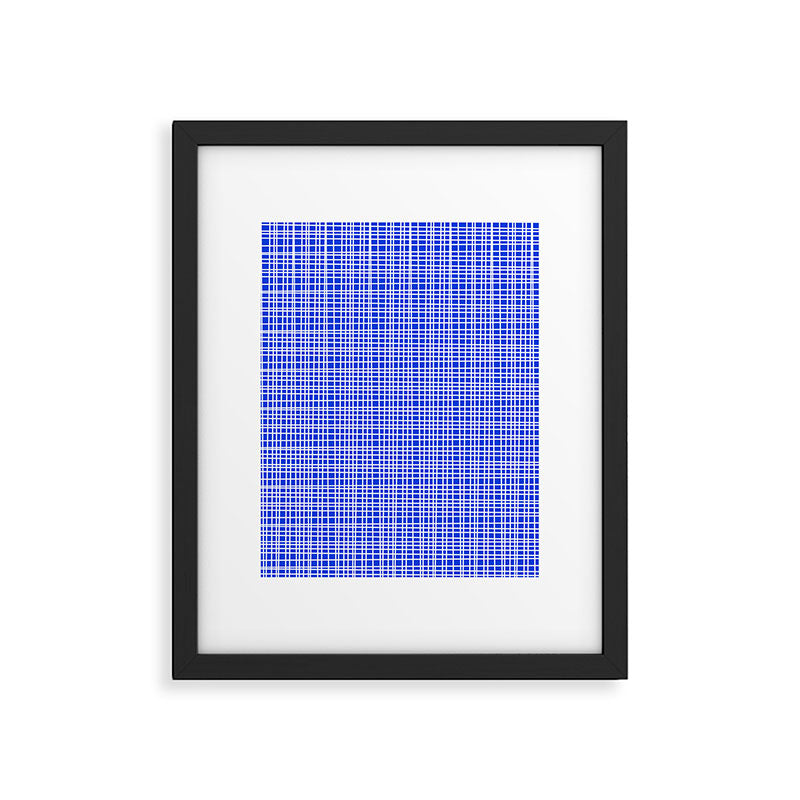 Royal Blue Fine Weave Retro Mid Century Modern Minimalist Woven Line Pattern Framed Art Print Gallery Image 6