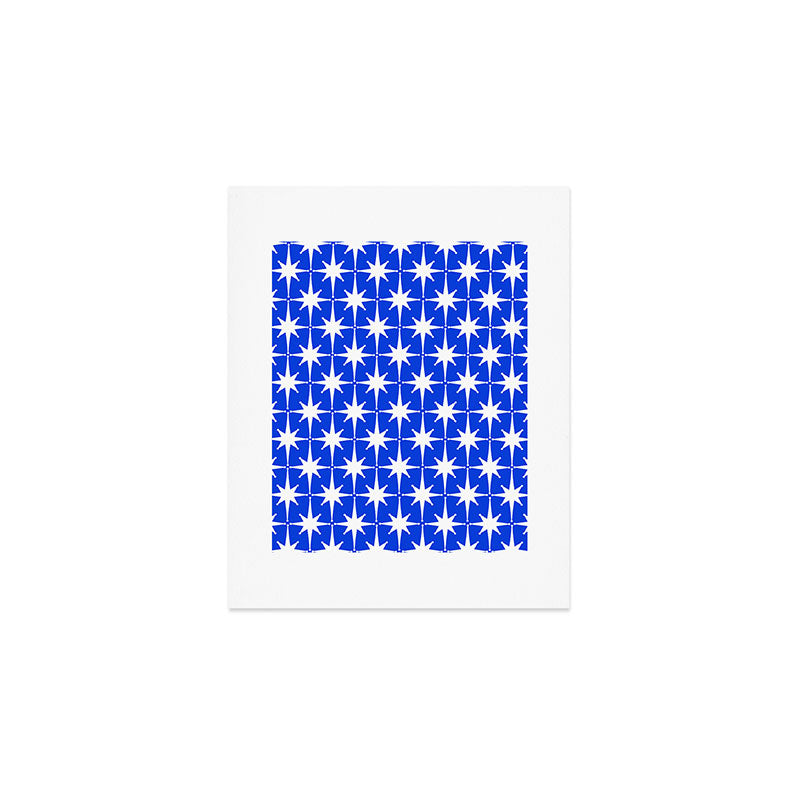 Royal Blue Mid Century Modern Atomic Age Starburst Stars Pattern Art Print Gallery Image 1
