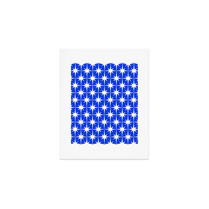 Royal Blue Mid Century Modern Atomic Age Starburst Stars Pattern Art Print Gallery Image 1
