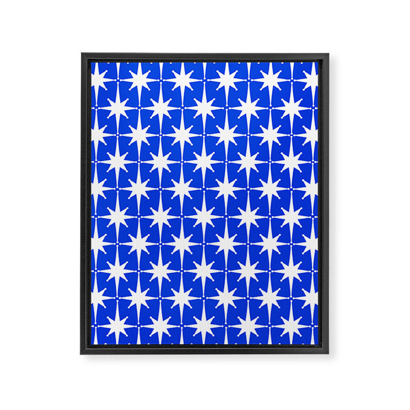 Royal Blue Mid Century Modern Atomic Age Starburst Stars Pattern Framed Canvas Print Gallery Image 6