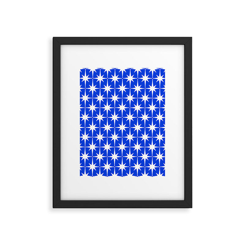 Royal Blue Mid Century Modern Atomic Age Starburst Stars Pattern Framed Art Print Gallery Image 5