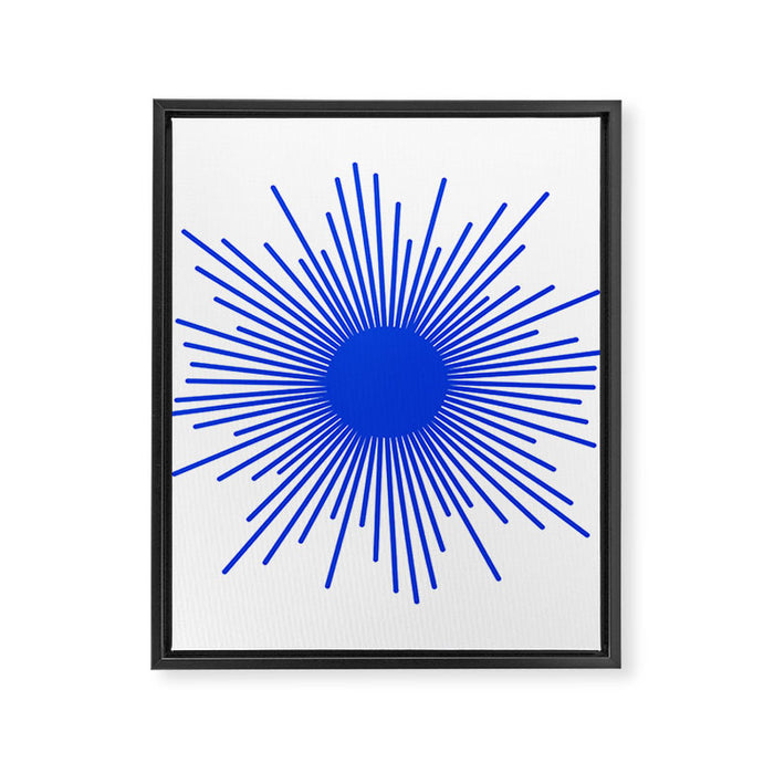 Royal Blue Mid Century Modern Minimal Sunburst Retro Sun Framed Canvas Print Gallery Image 1