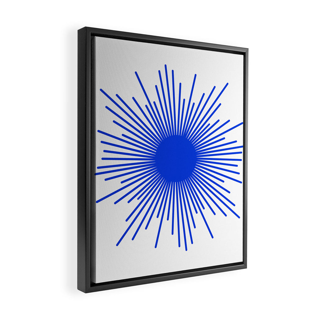 Royal Blue Mid Century Modern Minimal Sunburst Retro Sun Framed Canvas Print Gallery Image 2