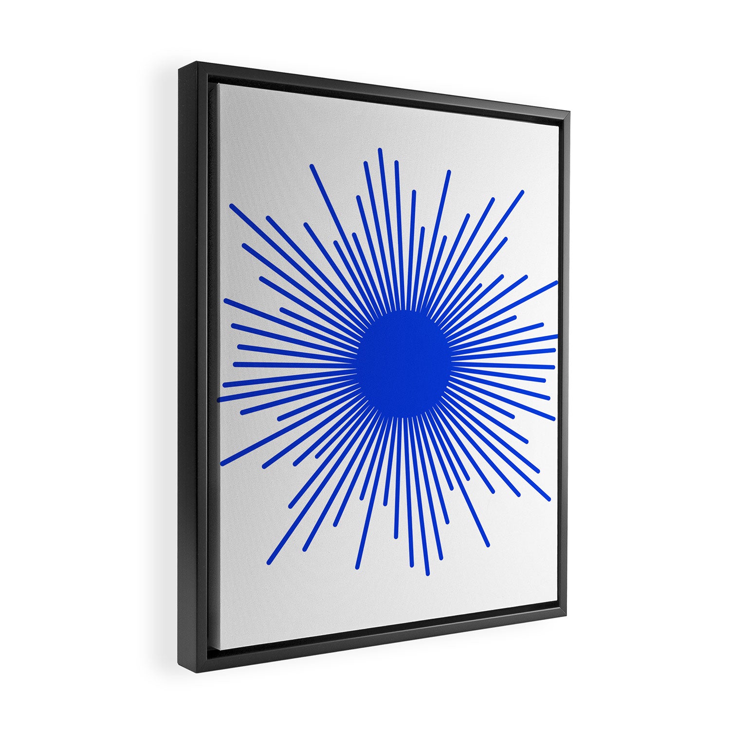 Royal Blue Mid Century Modern Minimal Sunburst Retro Sun Framed Canvas Print Gallery Image 2