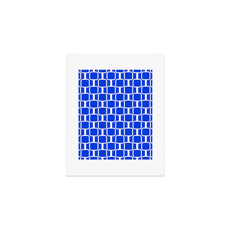Royal Blue Mod Links Midcentury Modern Geometric Pattern Art Print Gallery Image 1