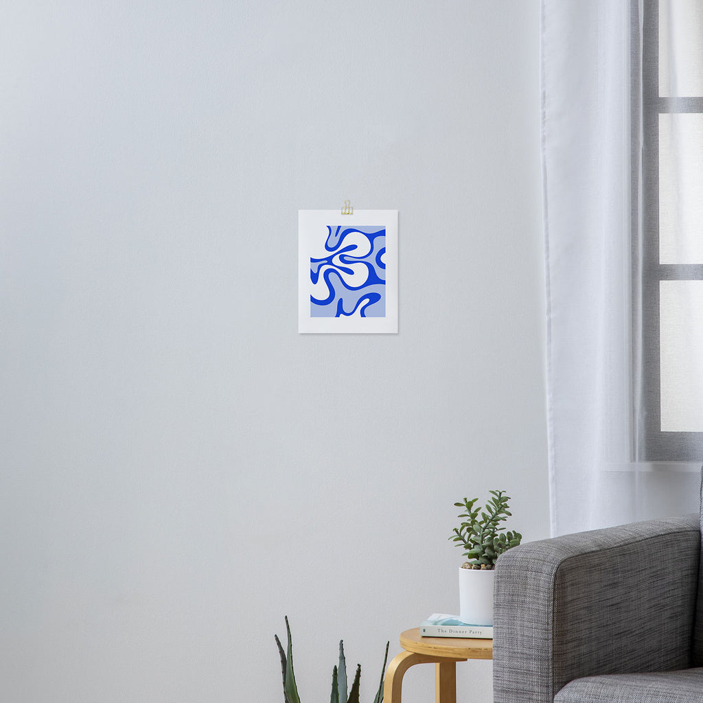 Royal Blue Smooth Contours Retro Contemporary Abstract Pattern Art Print Gallery Image 3