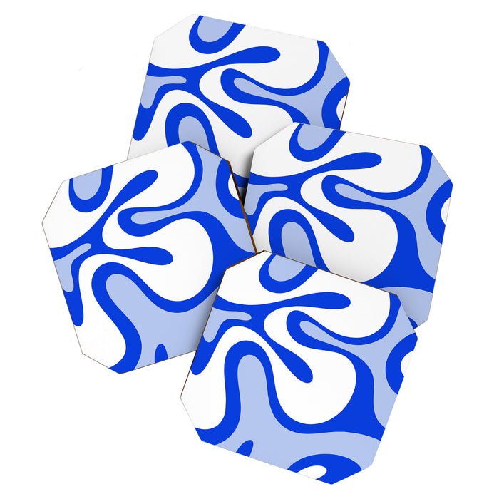 Royal Blue Smooth Contours Retro Contemporary Abstract Pattern Coaster Gallery Image 1