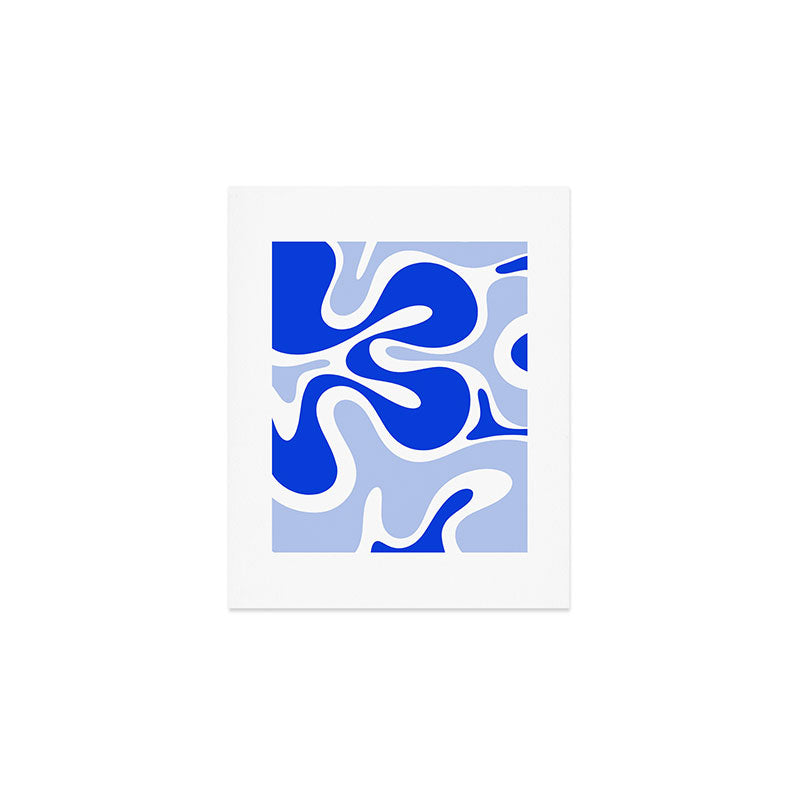 Royal Blue Smooth Contours Retro Contemporary Abstract Pattern with Light Blue Art Print Gallery Image 1