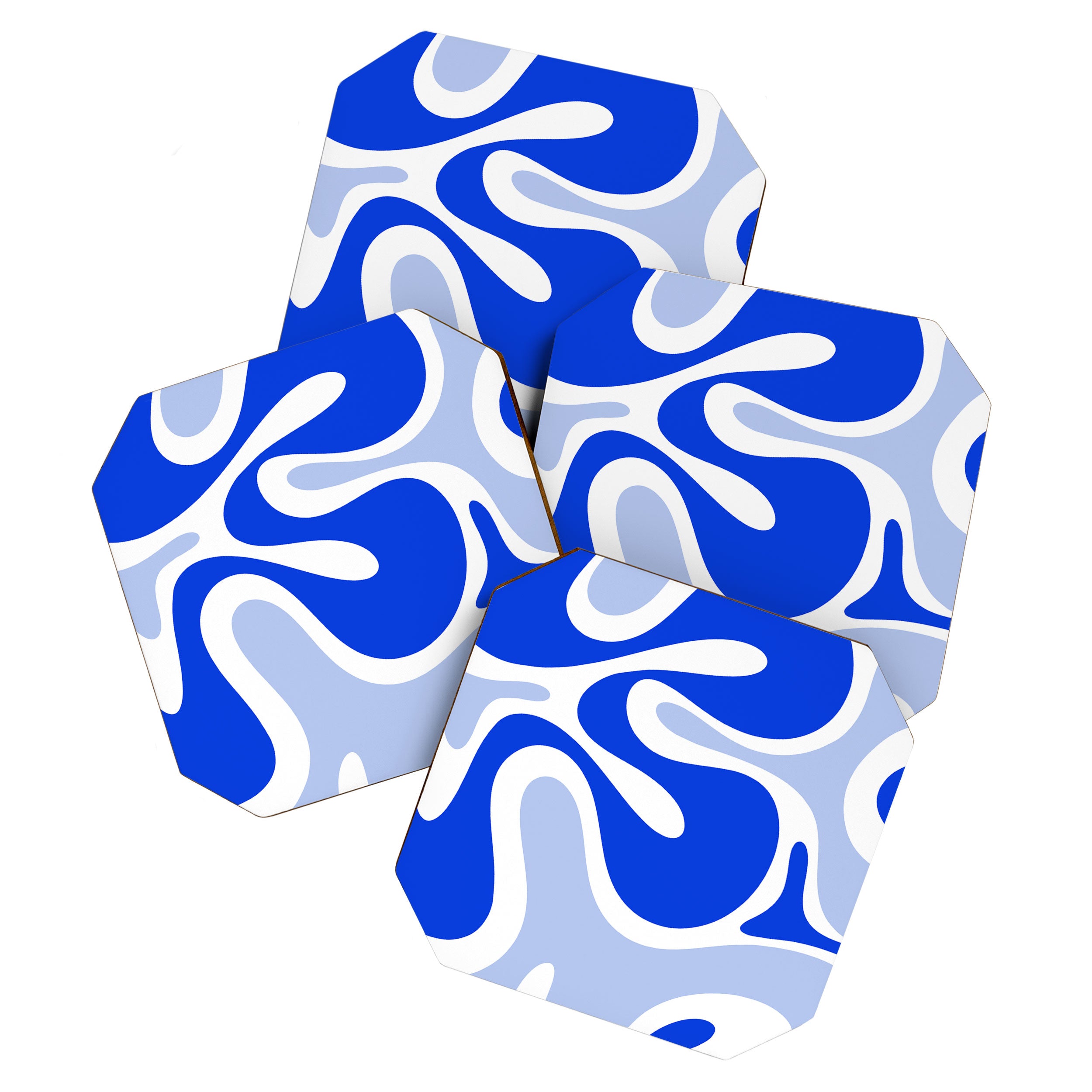 Royal Blue Smooth Contours Retro Contemporary Abstract Pattern with Light Blue Coaster Gallery Image 1