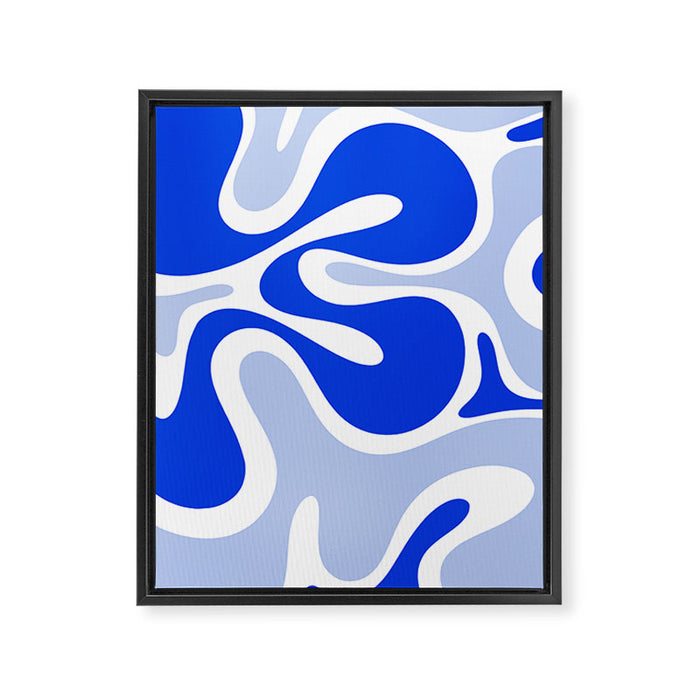 Royal Blue Smooth Contours Retro Contemporary Abstract Pattern with Light Blue Framed Canvas Print Gallery Image 1