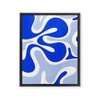 Royal Blue Smooth Contours Retro Contemporary Abstract Pattern with Light Blue Framed Canvas Print Gallery Image 6