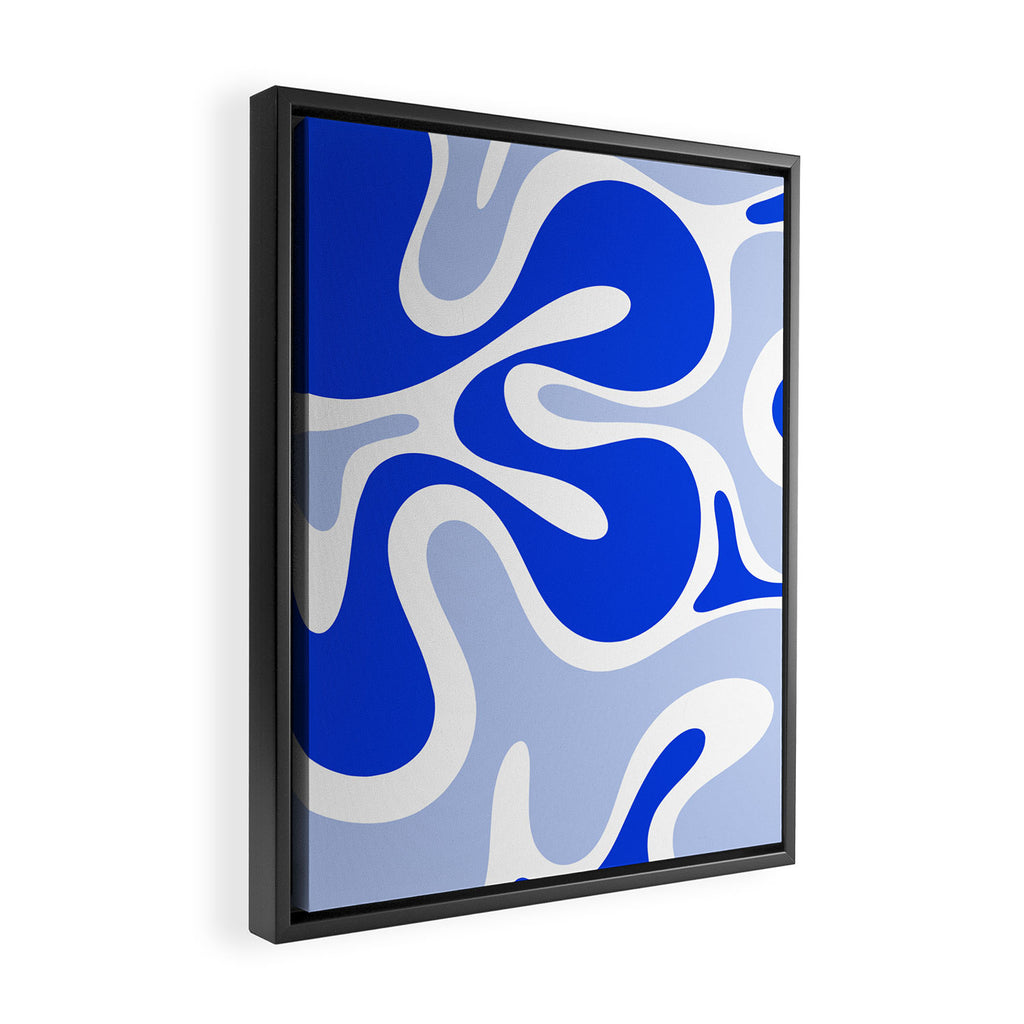Royal Blue Smooth Contours Retro Contemporary Abstract Pattern with Light Blue Framed Canvas Print Gallery Image 2