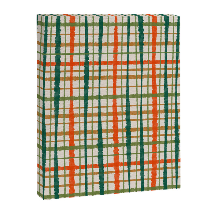 Rustic Retro Painted Plaid Pattern in Woodland Orange-Red Green Ochre Beige Canvas Print Gallery Image 1