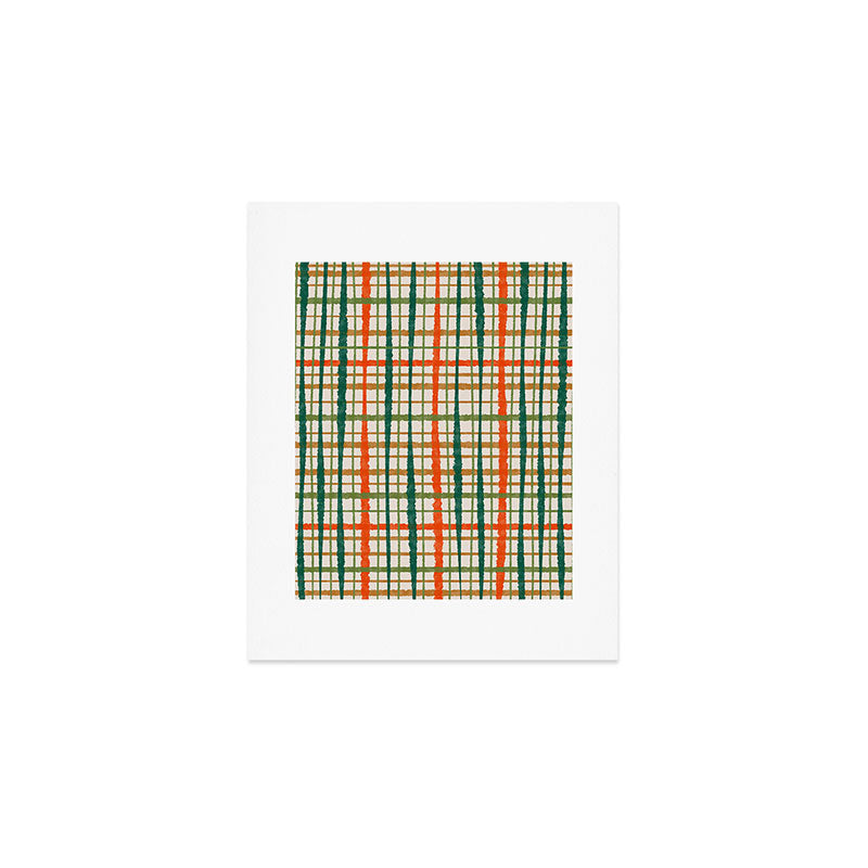 Rustic Retro Painted Plaid Pattern in Woodland Orange-Red Green Ochre Beige Art Print Gallery Image 1
