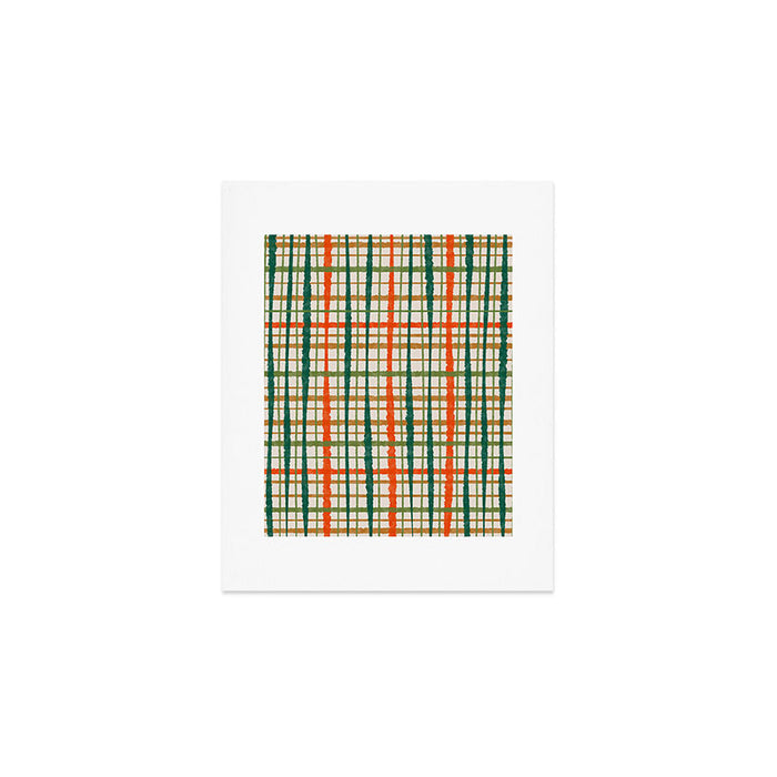 Rustic Retro Painted Plaid Pattern in Woodland Orange-Red Green Ochre Beige Art Print Gallery Image 1