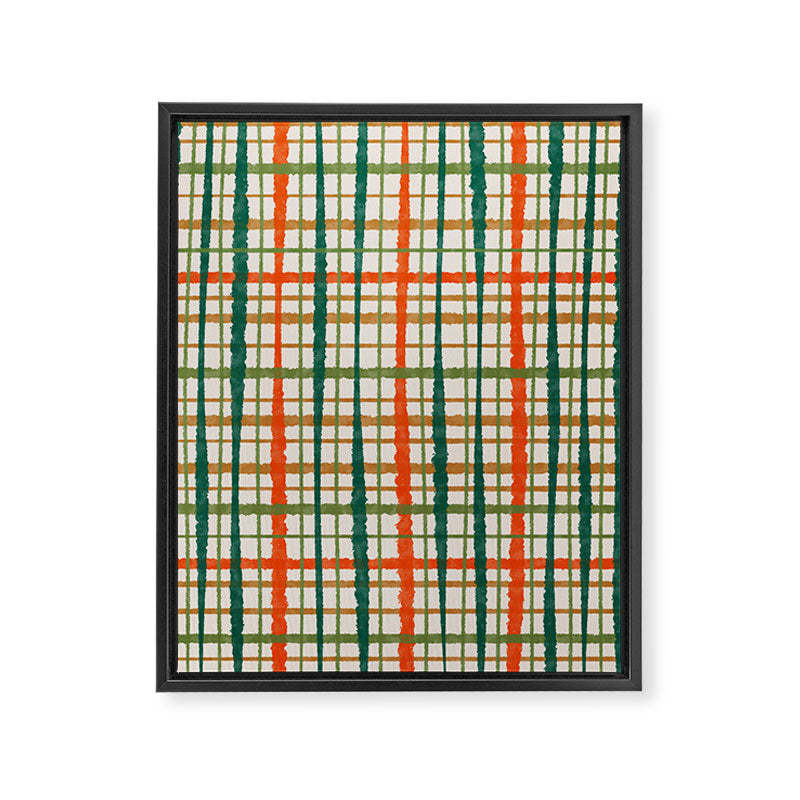 Rustic Retro Painted Plaid Pattern in Woodland Orange-Red Green Ochre Beige Framed Canvas Print Gallery Image 8