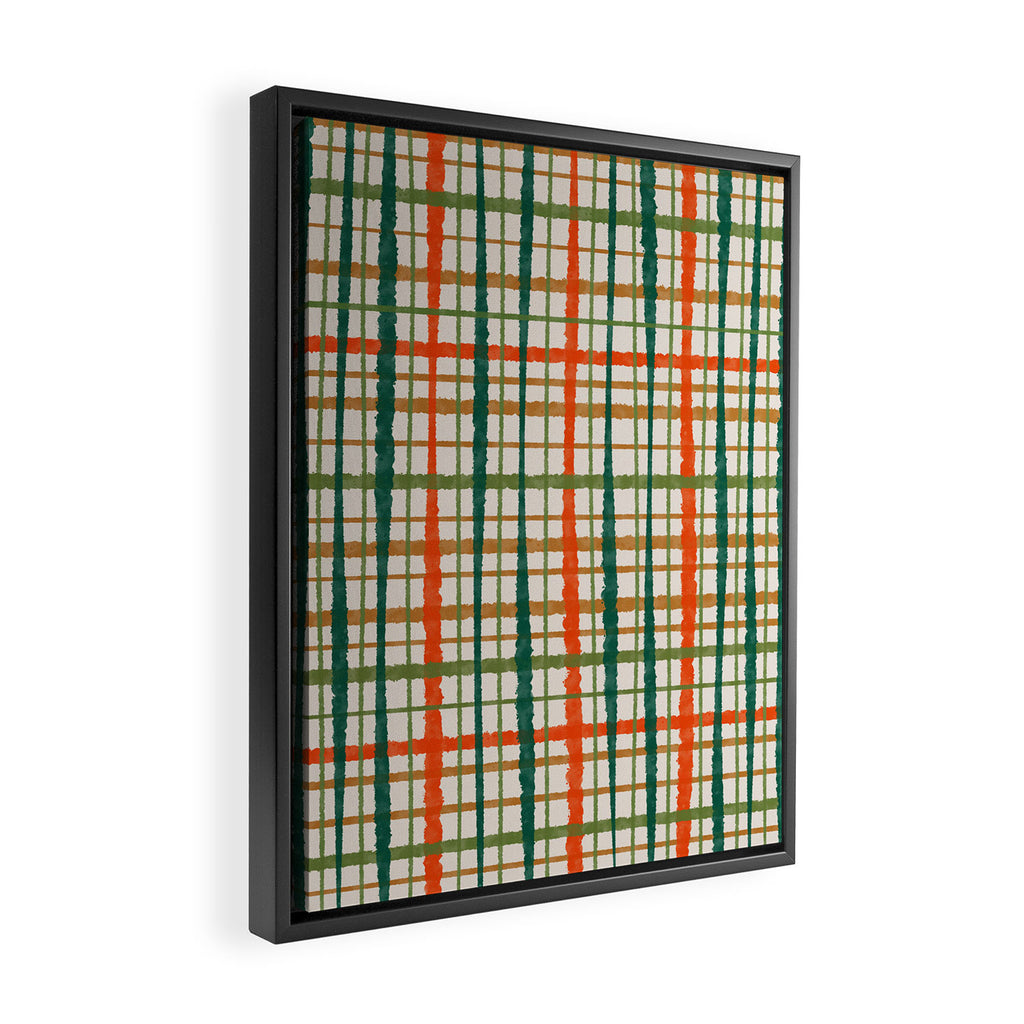 Rustic Retro Painted Plaid Pattern in Woodland Orange-Red Green Ochre Beige Framed Canvas Print Gallery Image 2